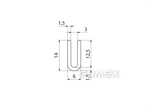 "U" Silikonprofil, 14x6/3mm, 60°ShA, -60°C/+180°C, transparent, 